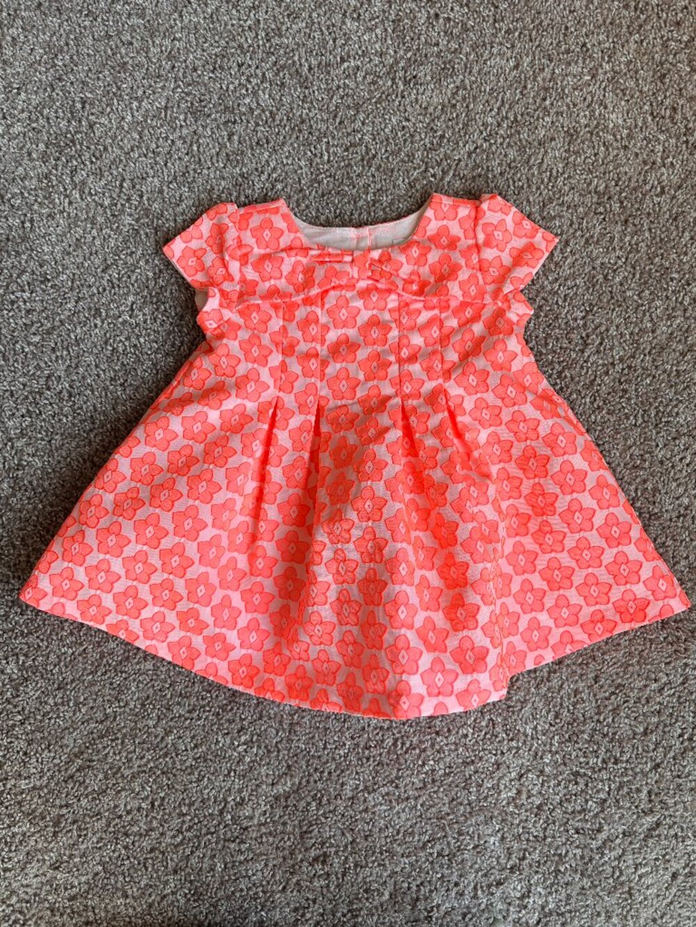 The Children's Place Coral Orange Floral Pleated Bow Party Dress 6-9 Months